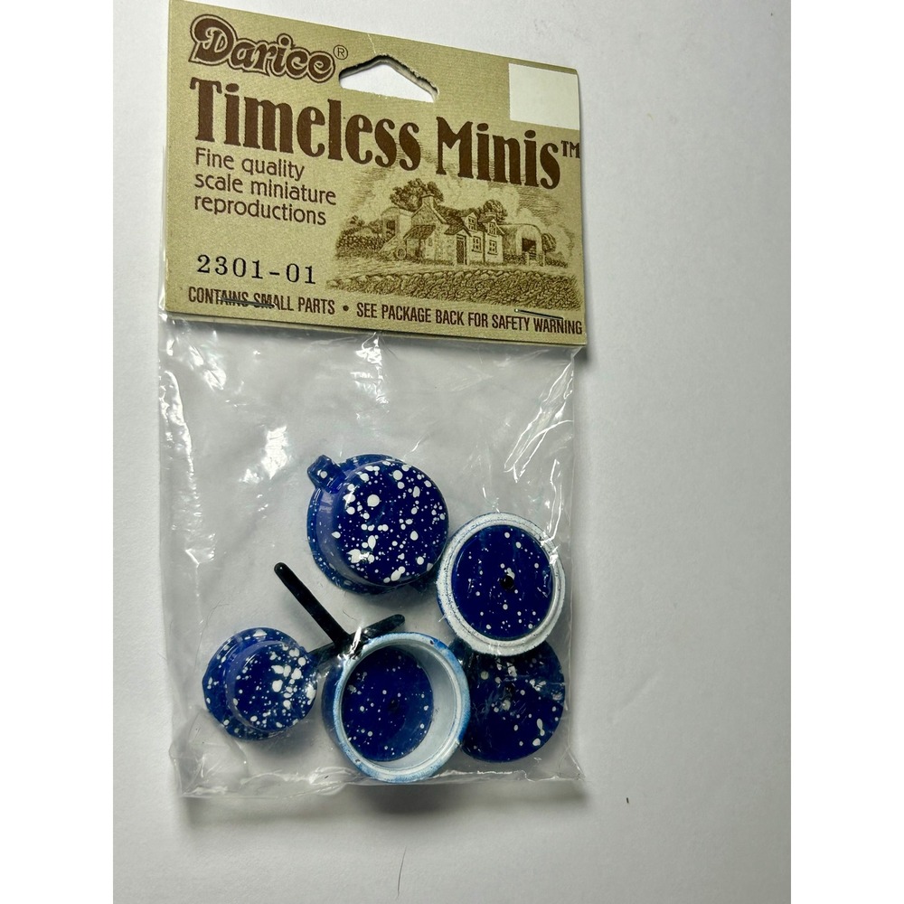 Darice Timeless Minis Blue Speckled Graniteware Pots with Lids 2301-01 Miniature
